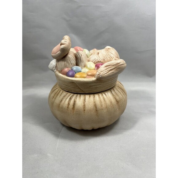 Vintage Bunny & Easter Eggs Covered Box Handpainted Ceramic Candy Dish Trinket - Picture 5 of 9